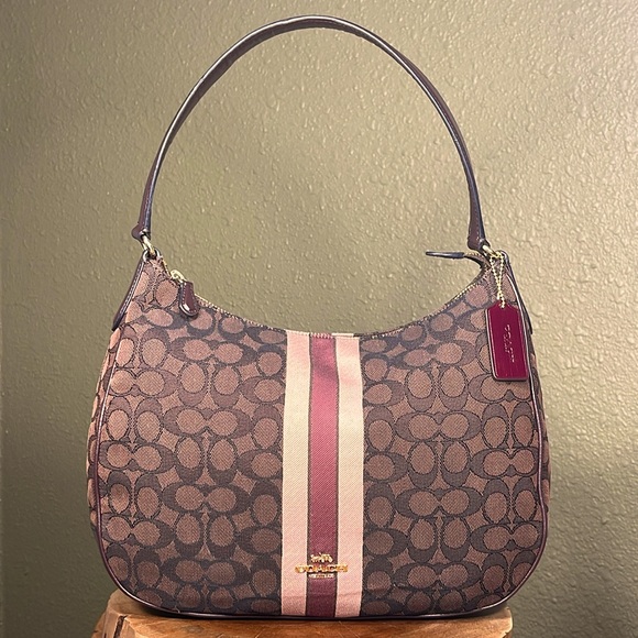 Coach Handbags - COACH Zip Hobo~Shoulder Bag in Signature Jacquard & Leather With Stripe
